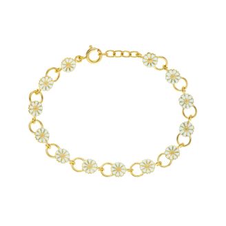 Lund Marguerit armbånd 13x7,5 mm sølv forgyldt hvid emalje - Lund Copenhagen
