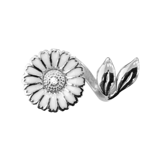 CDL charms til læderarmbånd Marguerite With Leafs Sølv - Charms til armbånd
