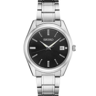Seiko Hr. stål sort dato safir - Seiko